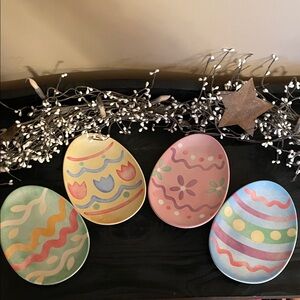 Longaberger Pastel Easter Egg Garland Plates-Pink, Blue, Yellow, Green-Set of 4